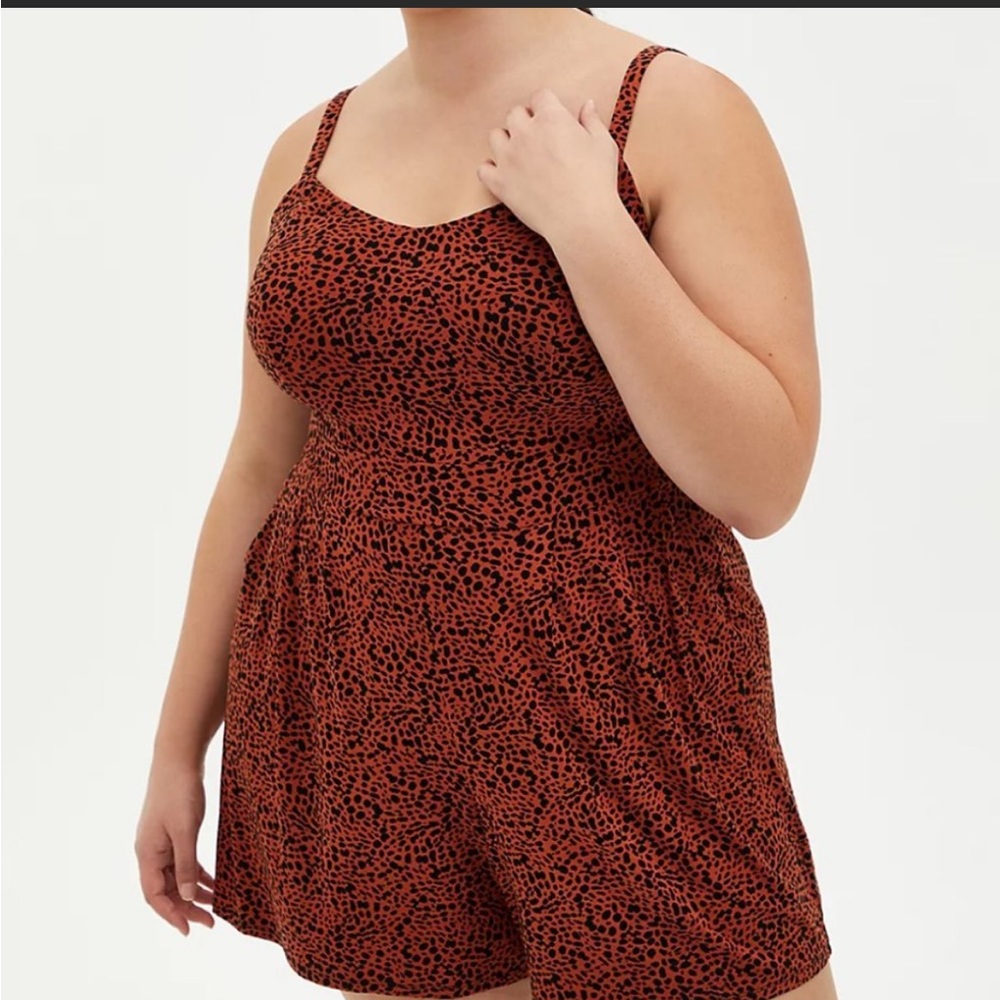 TORRID Super Soft Orange Spotted Animal Sleeveless Romper